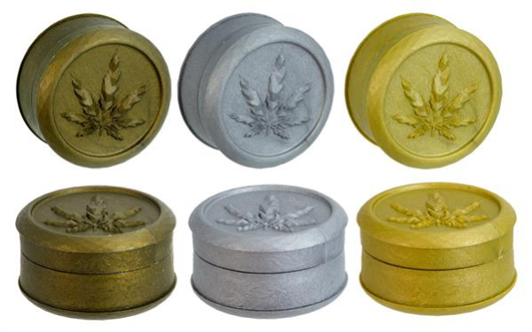Plastikmühle Kunststoffgrinder Soft Touch mit Pyramidenspitzen, ca. ø 50mm "Leaf" metallic